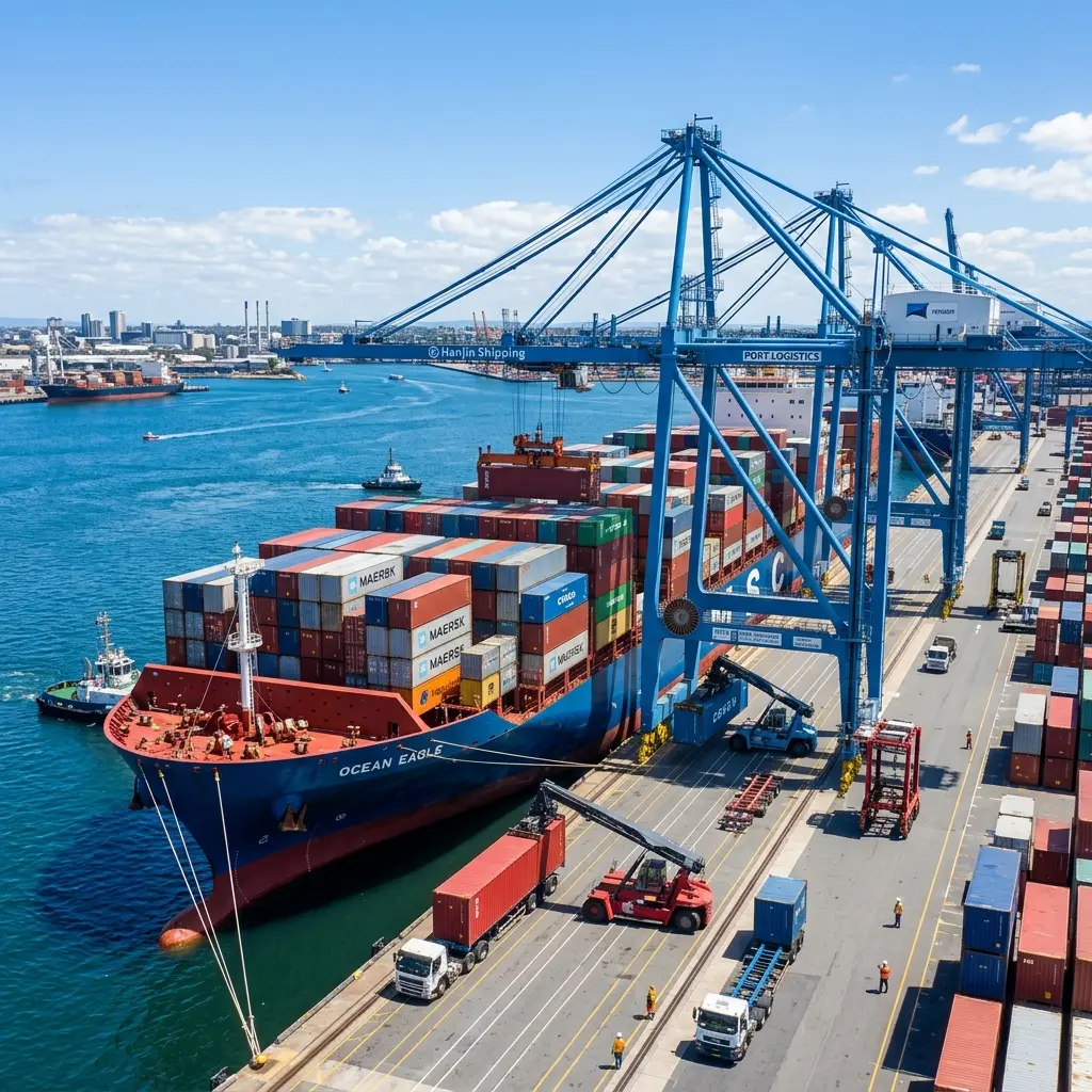 Container vessel and port infrastructure representing a trade execution route